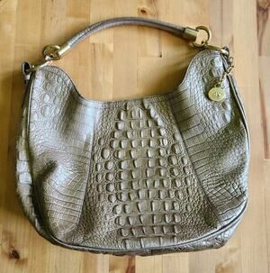 BRAHMIN Carmela Melbourne Hobo Shoulder Bag Croc-Embossed Honey Champagne Gold